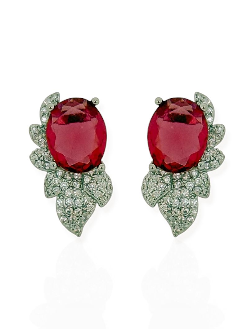 Brinco Folheado a Ouro 18k e Prata Oval de Cristal Design Cravejado