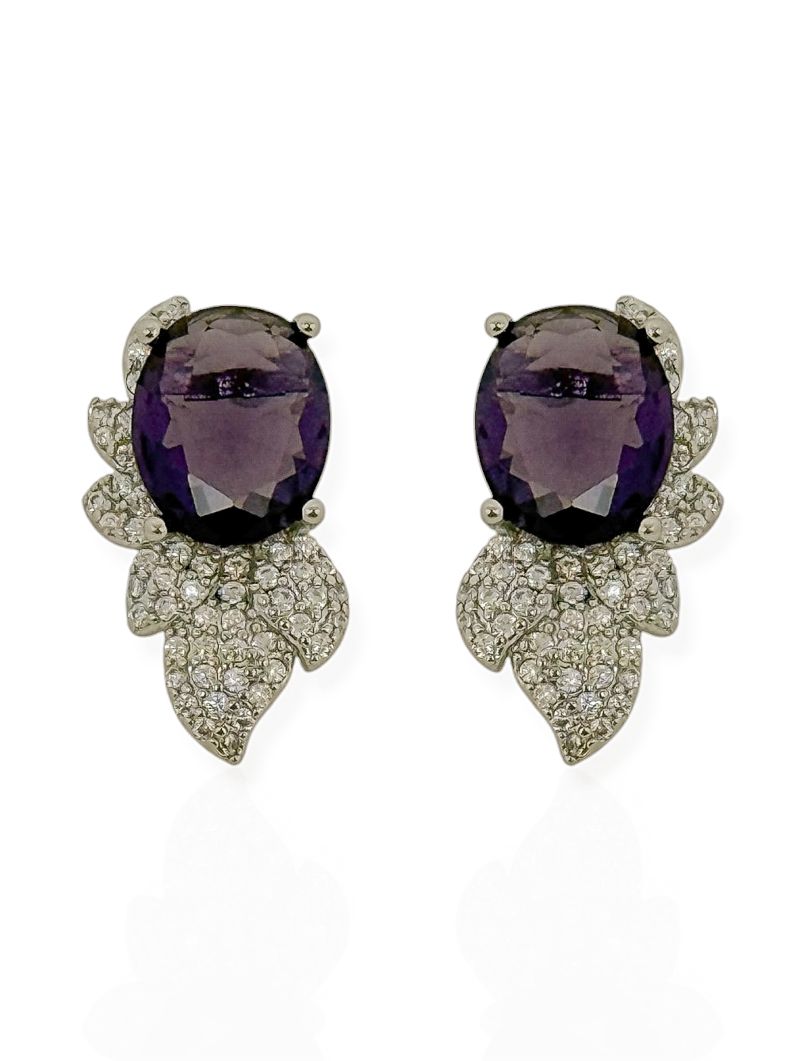 Brinco Folheado a Ouro 18k e Prata Oval de Cristal Design Cravejado