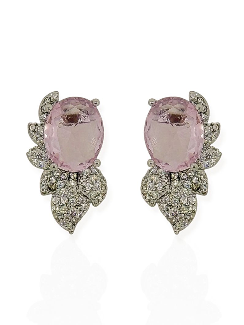 Brinco Folheado a Ouro 18k e Prata Oval de Cristal Design Cravejado