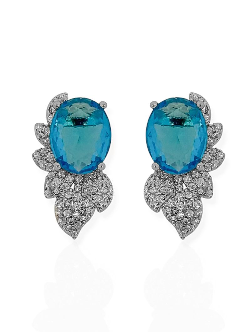 Brinco Folheado a Ouro 18k e Prata Oval de Cristal Design Cravejado