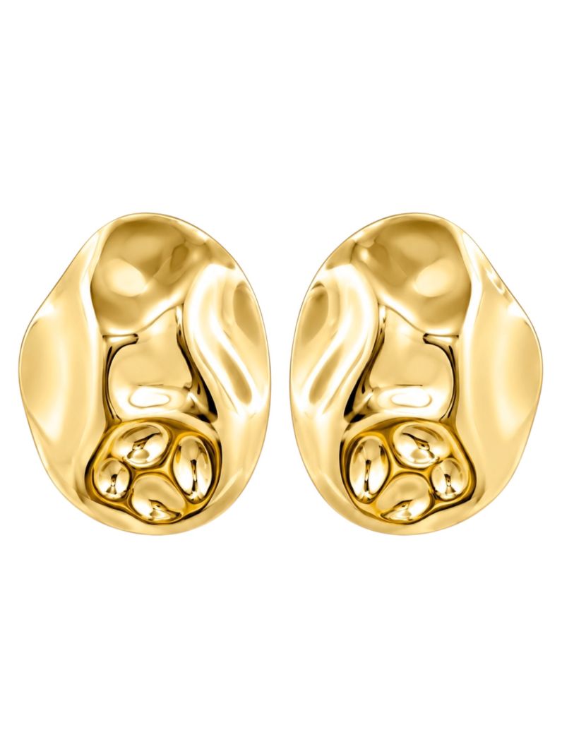 Brinco Folheado a Ouro 18k e Prata Oval Martelado