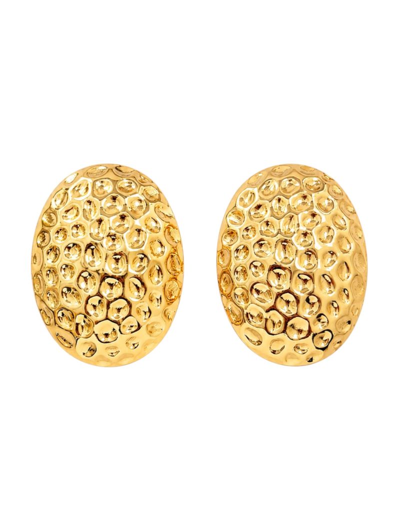 Brinco Folheado a Ouro 18k e Prata Oval Martelado