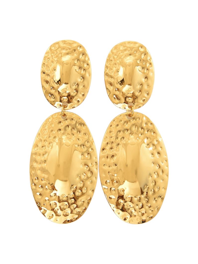 Brinco Folheado a Ouro 18k e Prata Oval Martelado