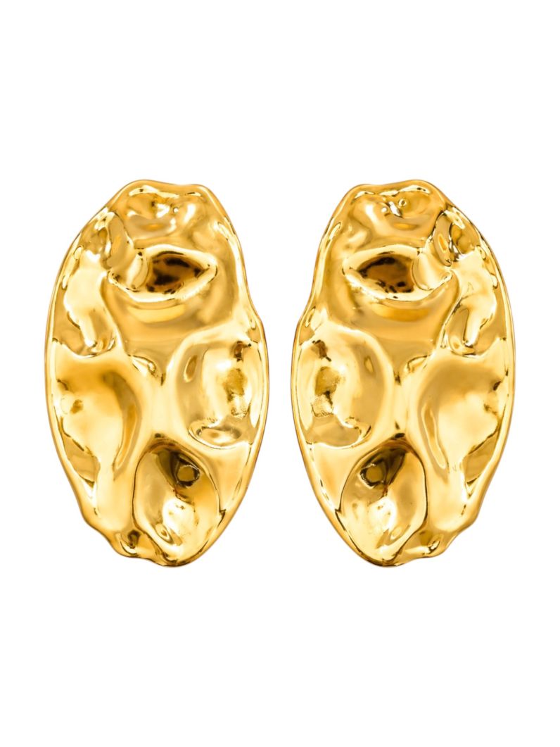 Brinco Folheado a Ouro 18k e Prata Oval Maxi Martelado