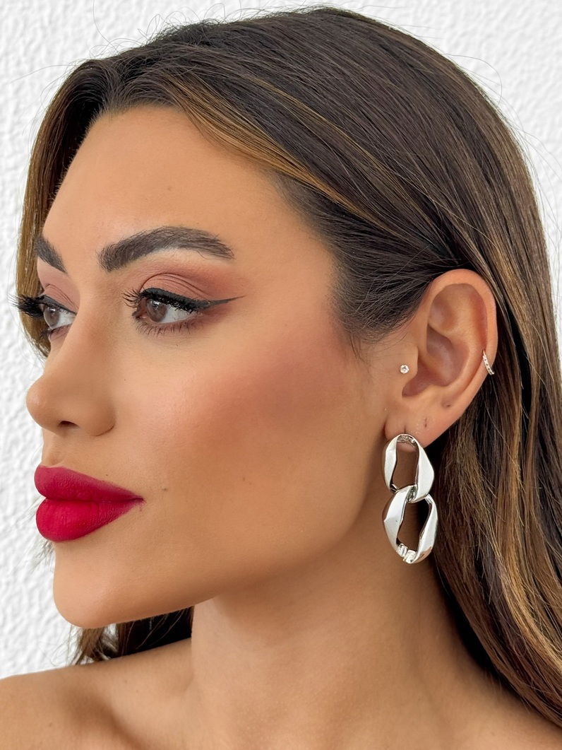 Brinco Folheado a Ouro 18k e Prata Oval Orgânico Duplo