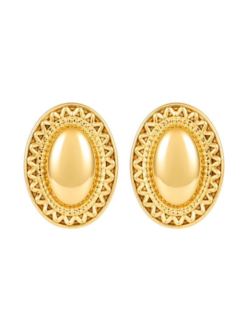 Brinco Folheado a Ouro 18k e Prata Oval Trabalhado