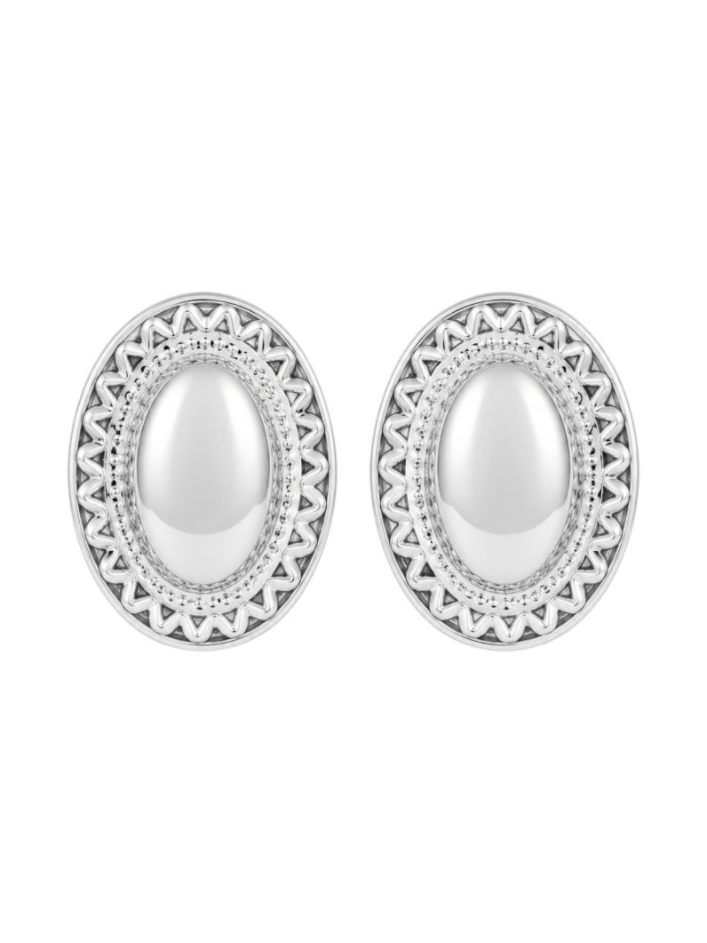 Brinco Folheado a Ouro 18k e Prata Oval Trabalhado