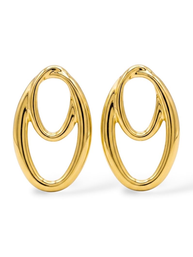 Brinco Folheado a Ouro 18k e Prata Oval Vazado