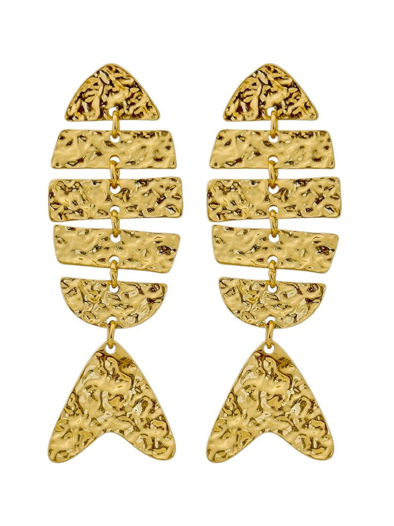 Brinco Folheado a Ouro 18k e Prata Peixe Martelado