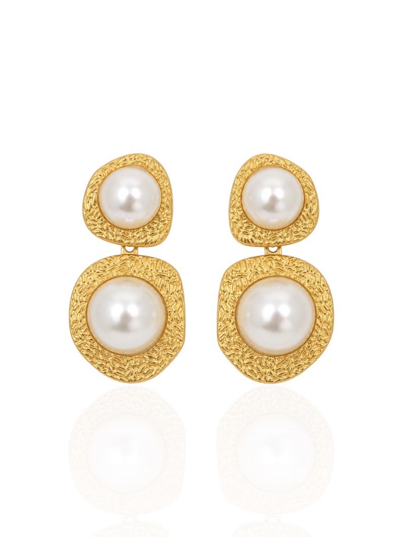 Brinco Folheado a Ouro 18k e Prata Perola Dupla Detalhada