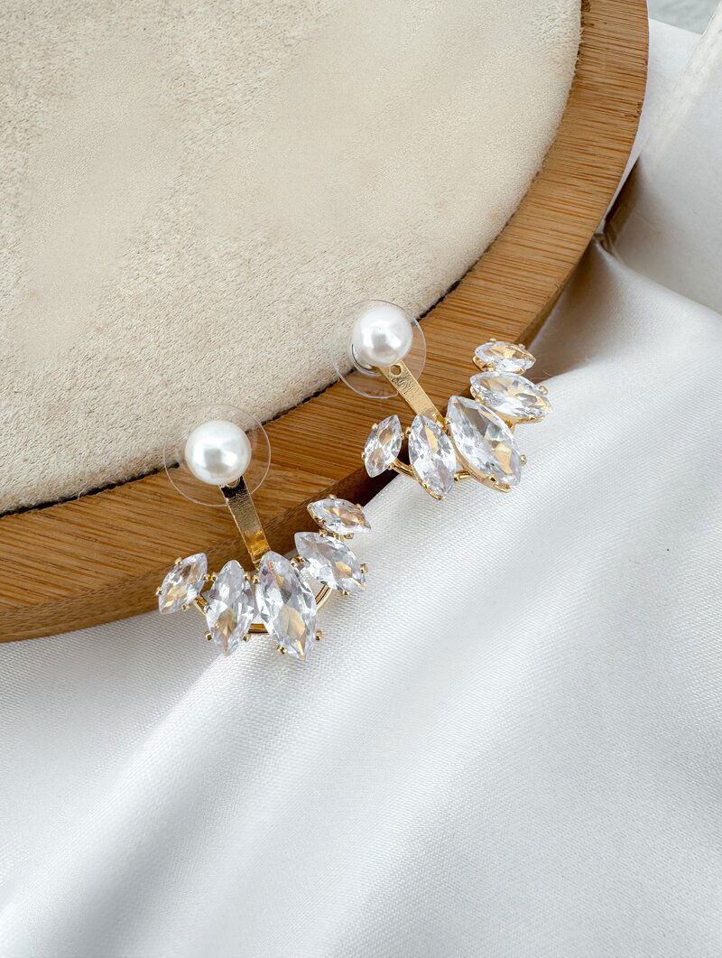 Brinco Folheado a Ouro 18k e Prata Pérola e Zircônias