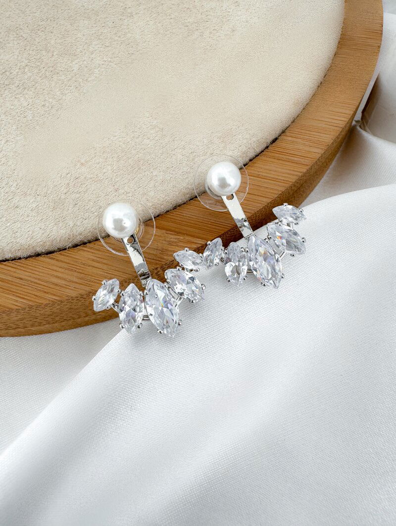 Brinco Folheado a Ouro 18k e Prata Pérola e Zircônias