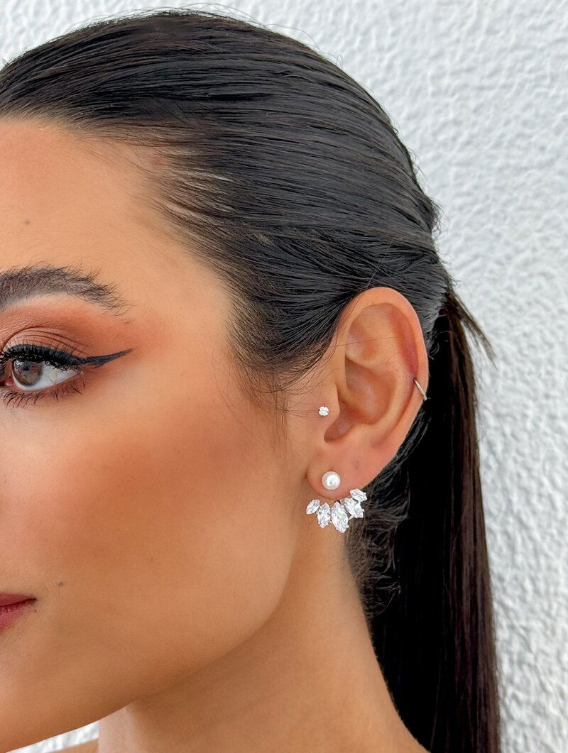 Brinco Folheado a Ouro 18k e Prata Pérola e Zircônias