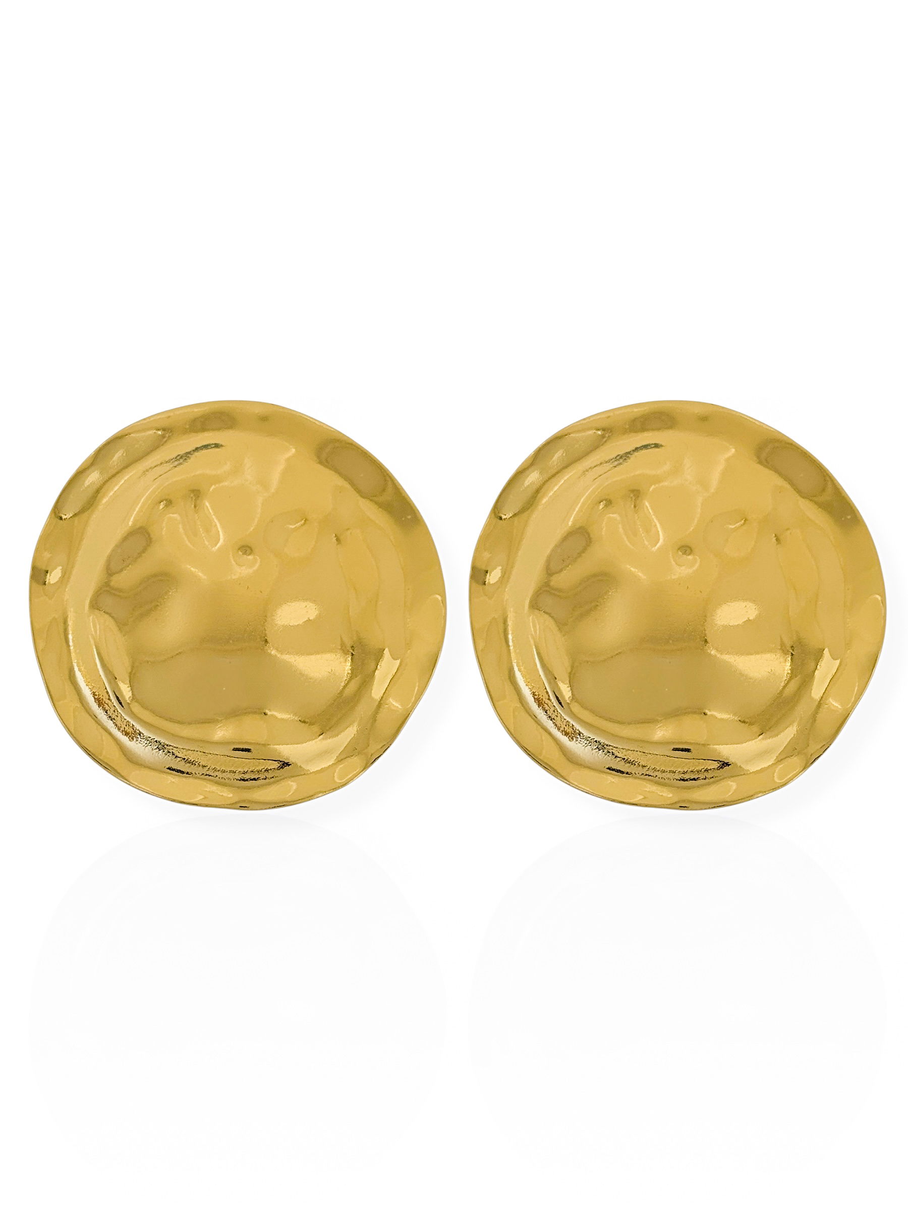 Brinco Folheado a Ouro 18k e Prata Placa Círcular Martelada