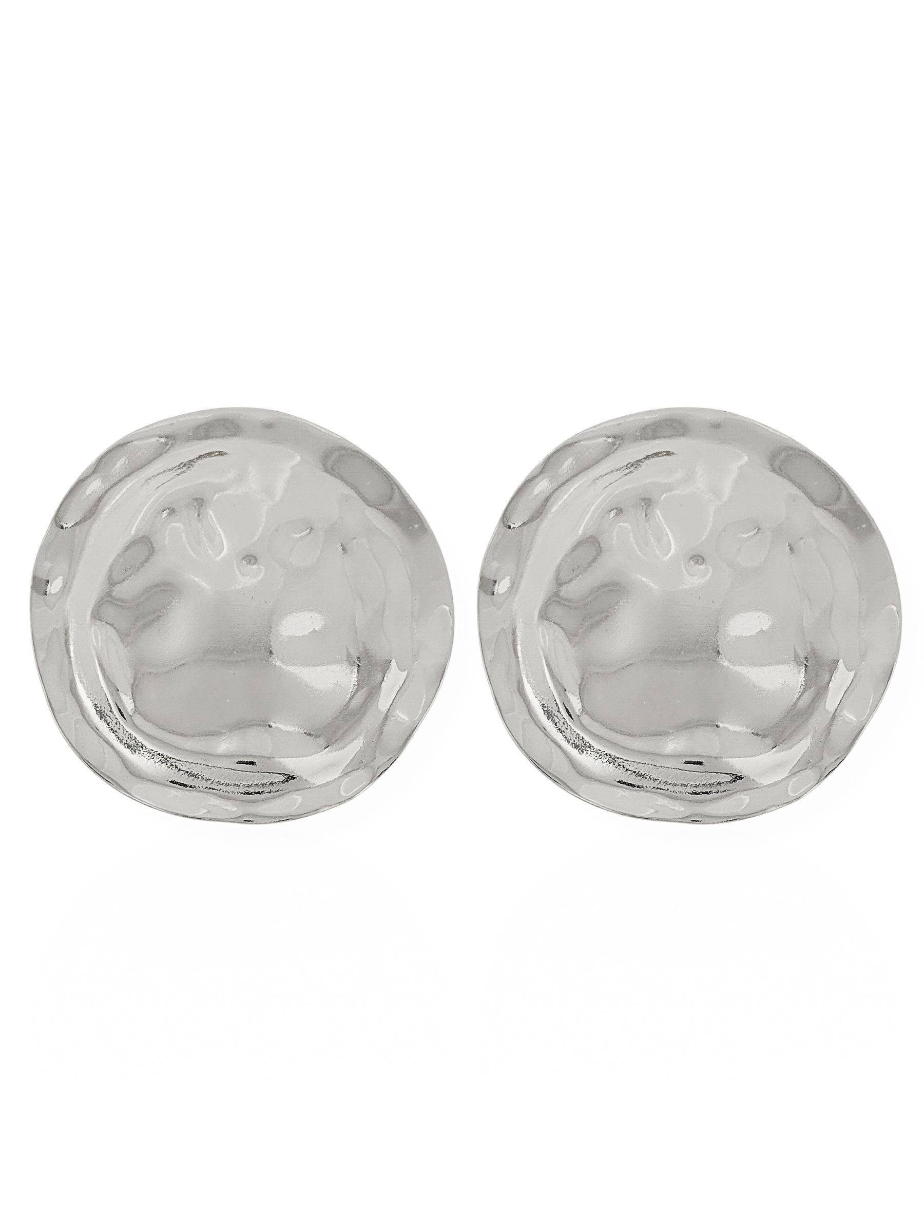 Brinco Folheado a Ouro 18k e Prata Placa Círcular Martelada