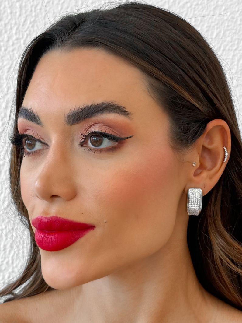 Brinco Folheado a Ouro 18k e Prata Placa Cravejada