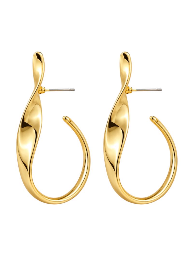 Brinco Folheado a Ouro 18k e Prata Placa Longa Curva