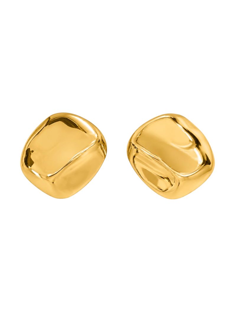 Brinco Folheado a Ouro 18k e Prata Placa Quadrada Martelada
