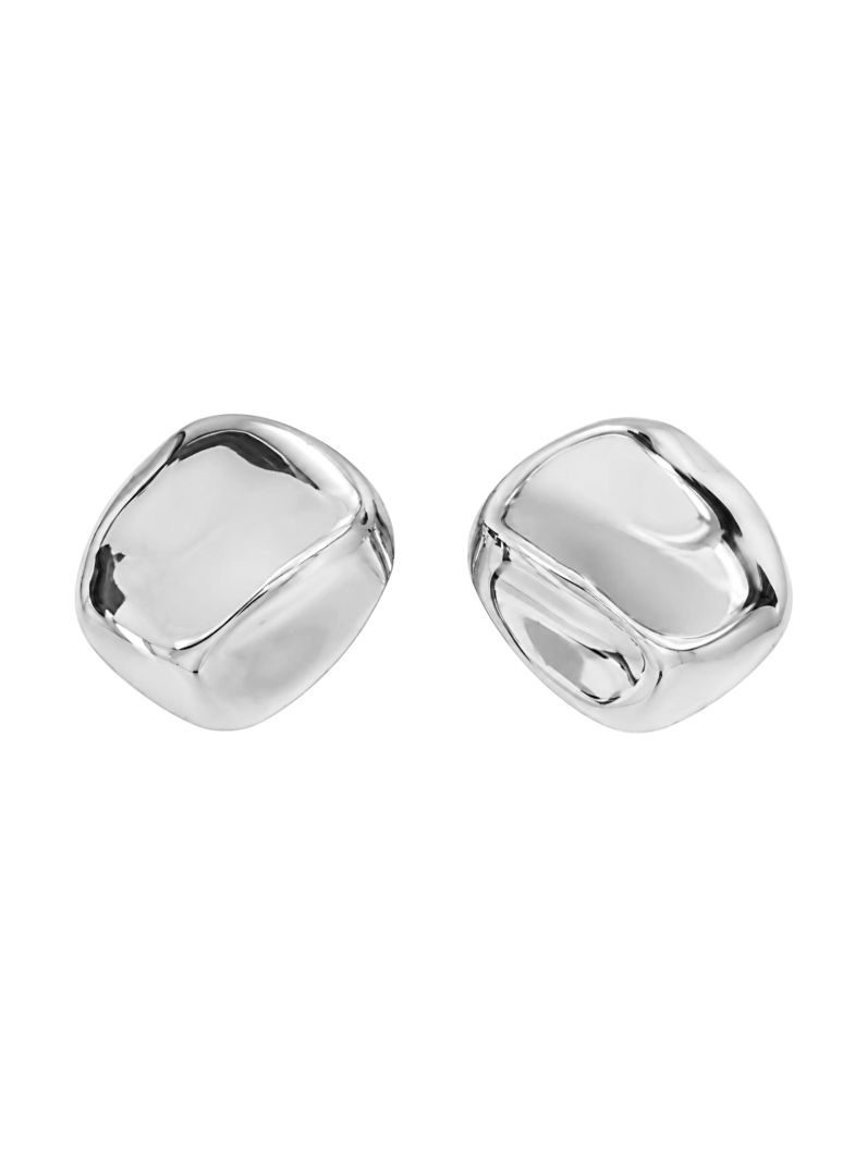 Brinco Folheado a Ouro 18k e Prata Placa Quadrada Martelada
