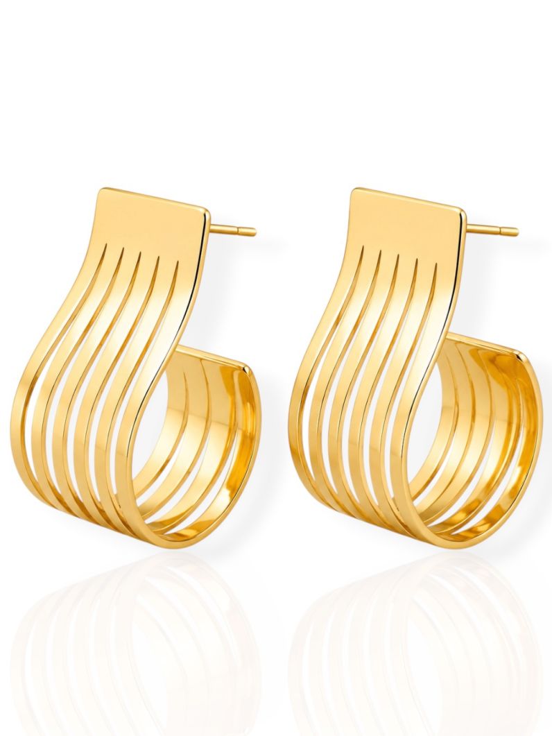 Brinco Folheado a Ouro 18k e Prata Placa Vazada Curva