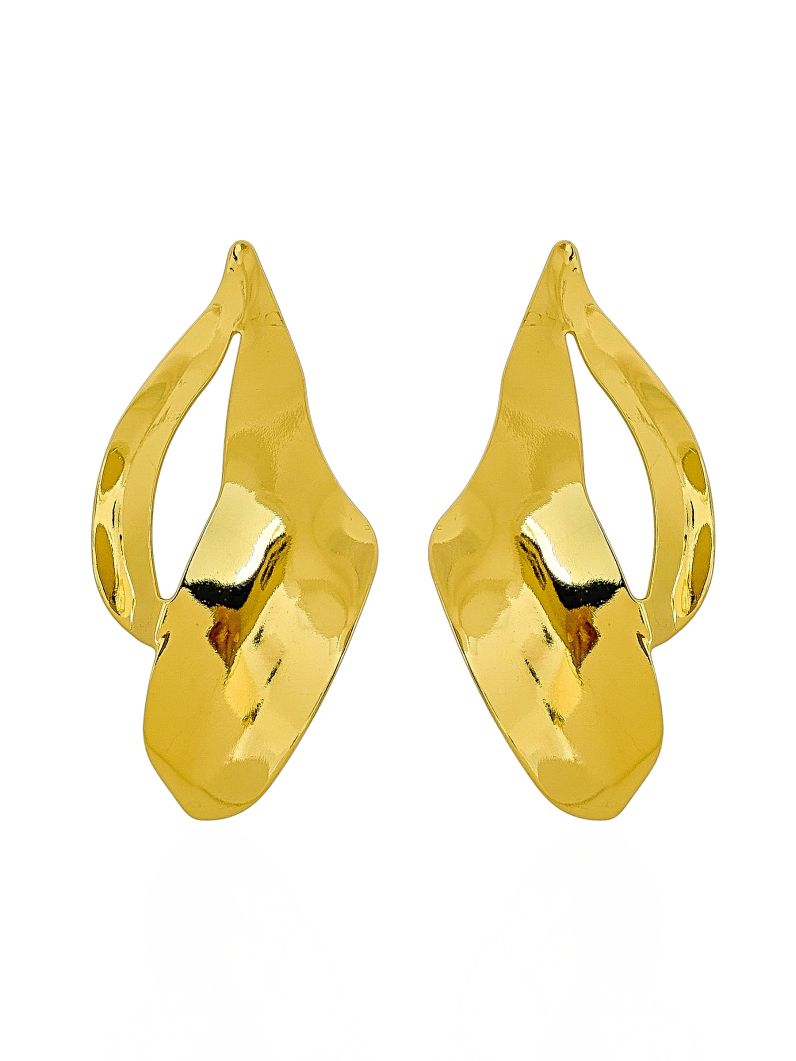 Brinco Folheado a Ouro 18k e Prata Placa Vazada e Curvada