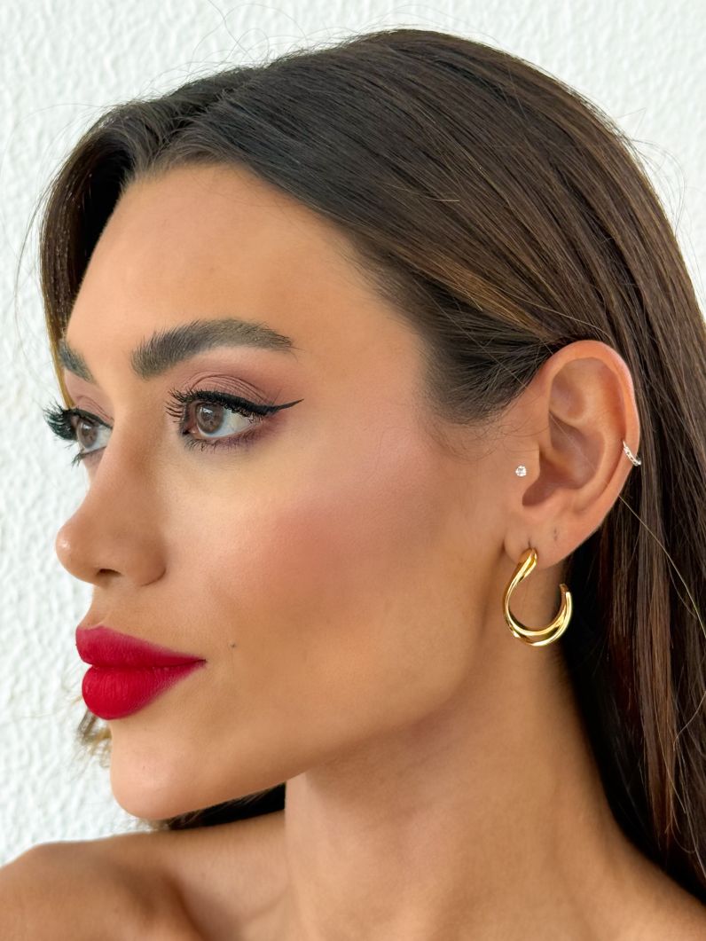 Brinco Folheado a Ouro 18k e Prata Placas Organicas Lisas