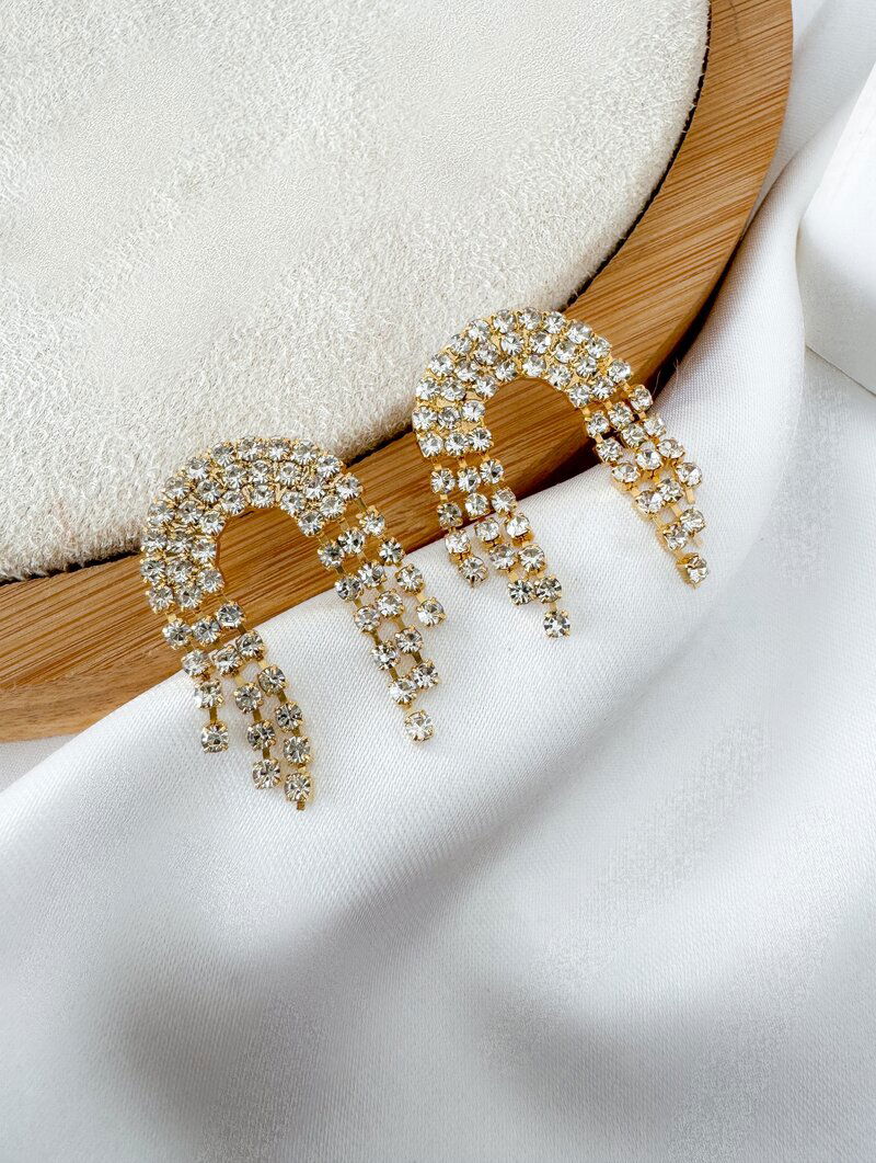 Brinco Folheado a Ouro 18k e Prata Ponteira com Franja de Micro Zircônias