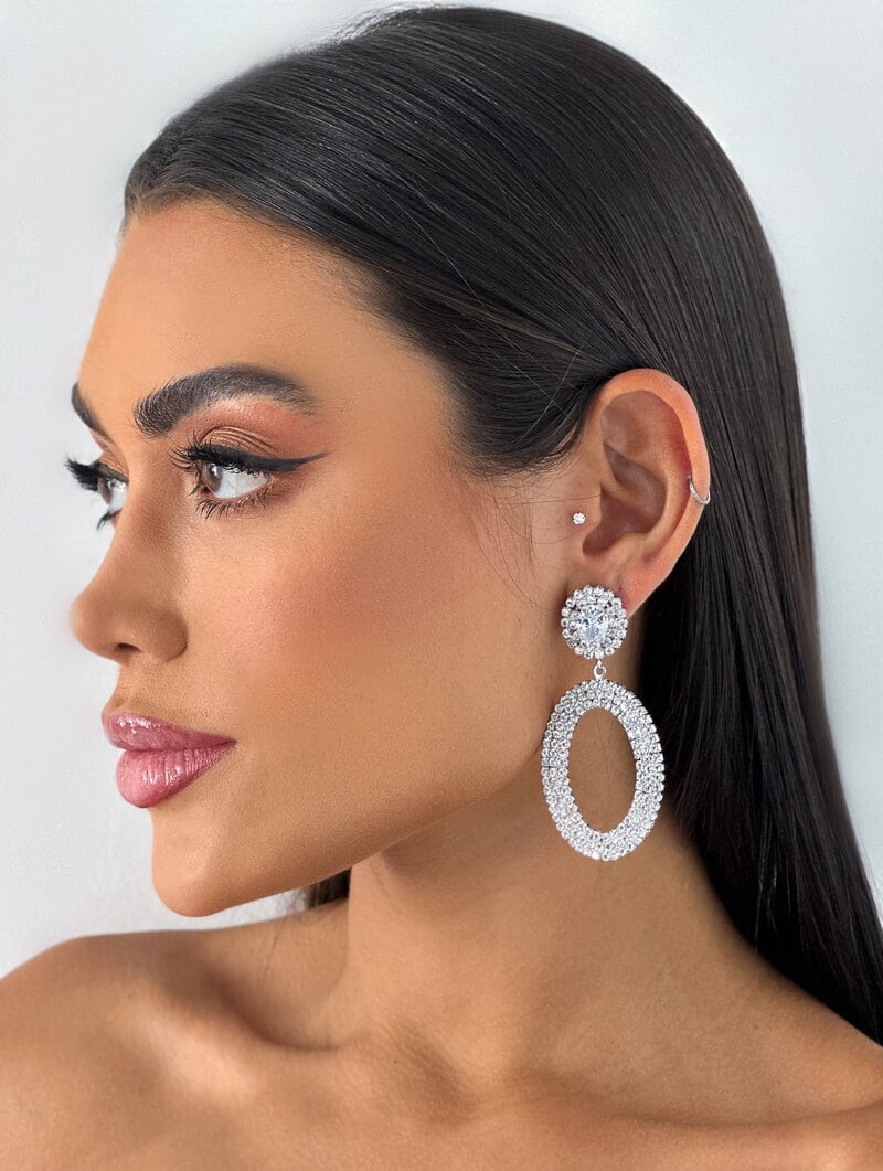 Brinco Folheado a Ouro 18k e Prata Ponteira Cravejada com Argola Oval