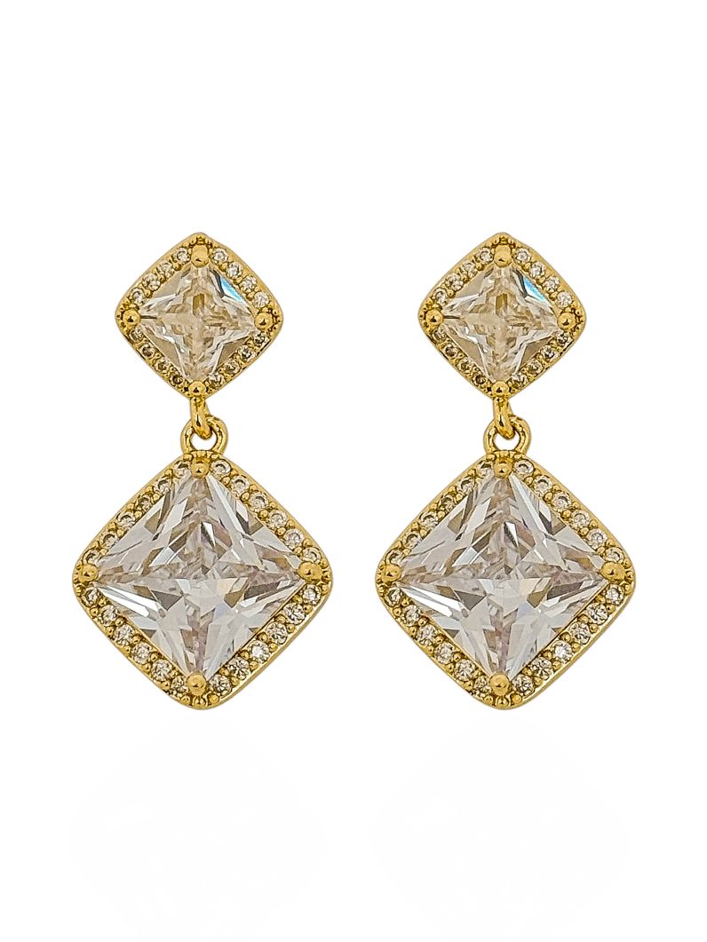 Brinco Folheado a Ouro 18k e Prata Ponteira Cristal Colorido Com Borda Cravejada