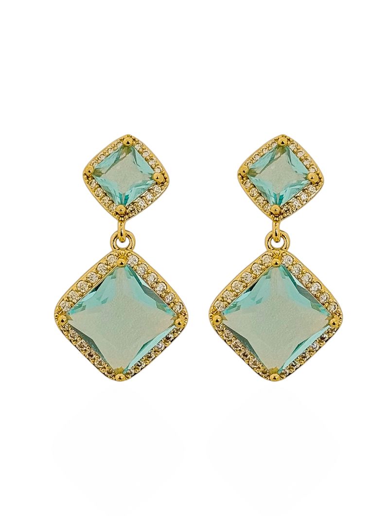 Brinco Folheado a Ouro 18k e Prata Ponteira Cristal Colorido Com Borda Cravejada