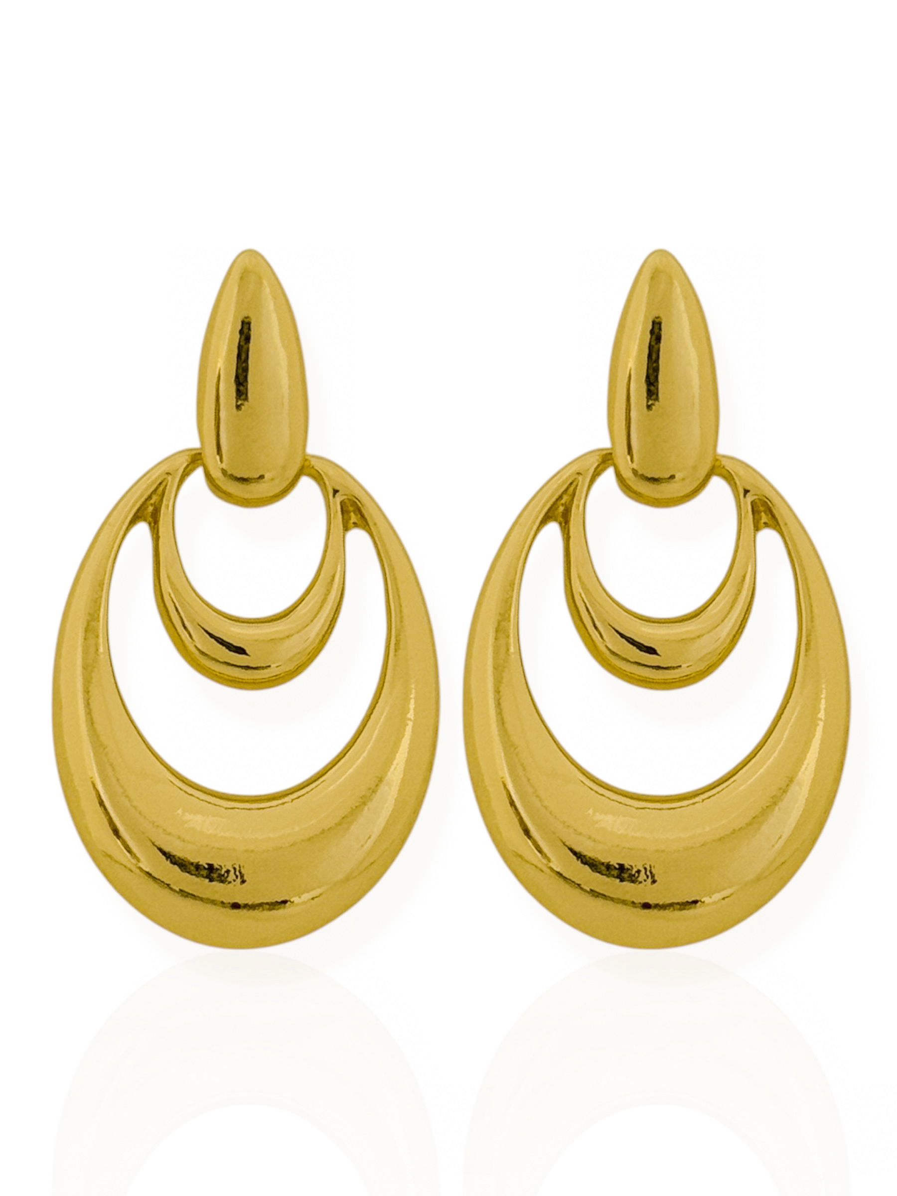 Brinco Folheado a Ouro 18k e Prata Ponteira Organica Oval