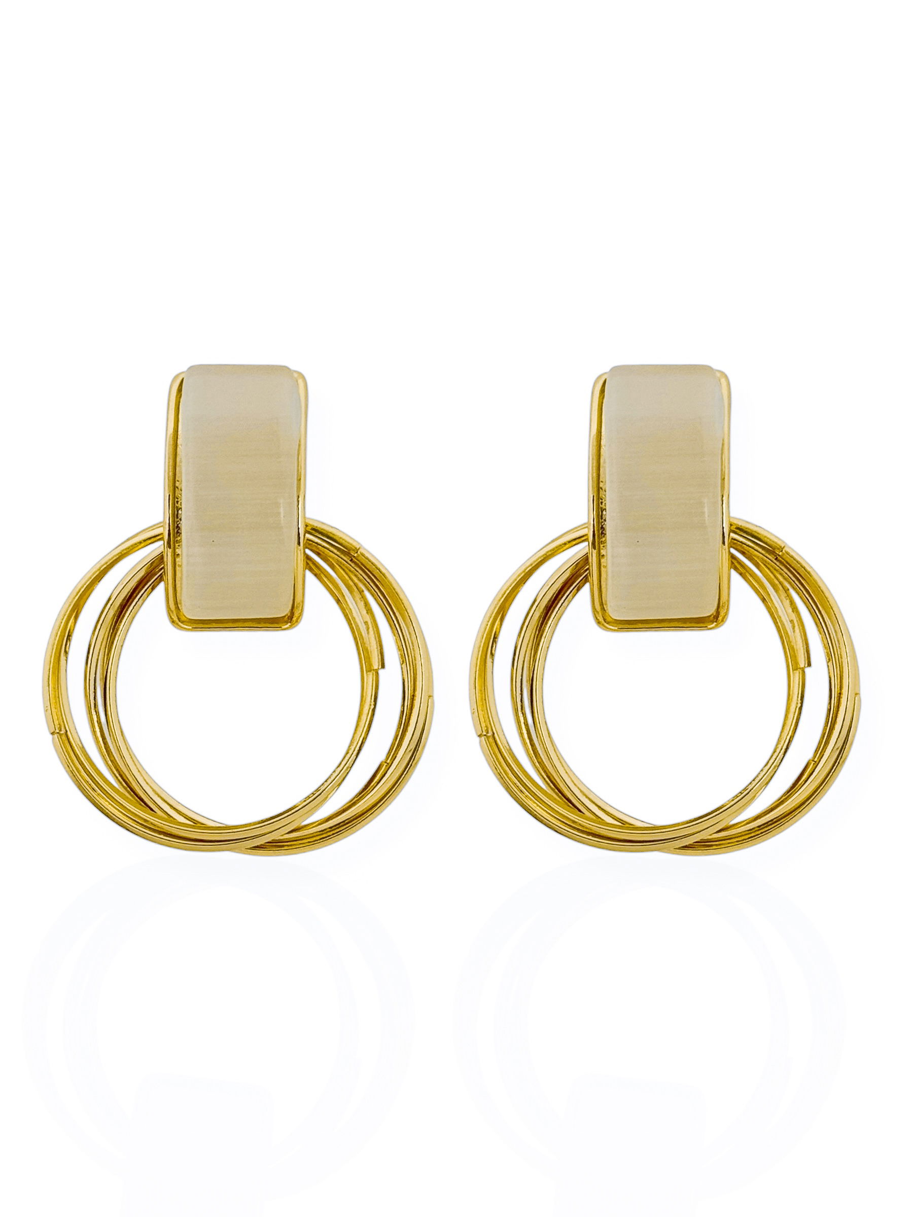 Brinco Folheado a Ouro 18k e Prata Ponteira Resinada Com Circulo Vazado