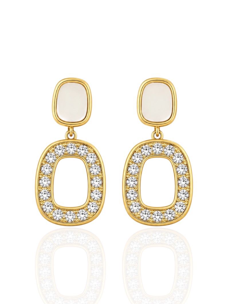 Brinco Folheado a Ouro 18k e Prata Ponteira Resinado Com Zirconia Vazado