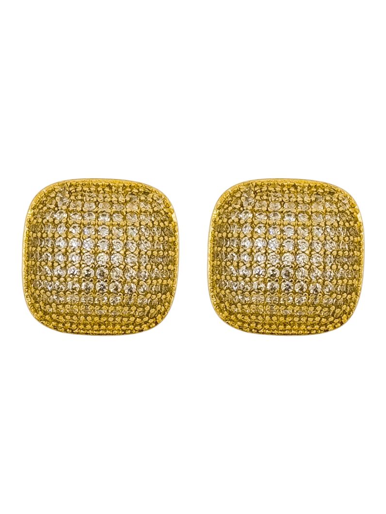 Brinco Folheado a Ouro 18k e Prata Quadrado Cravejado