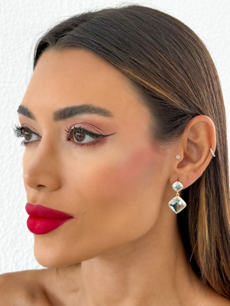 Brinco Folheado a Ouro 18k e Prata Quadrado Duplo de Cristal