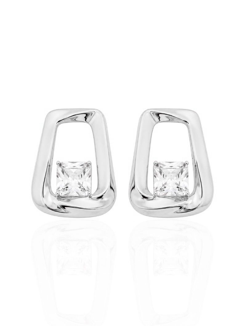 Brinco Folheado a Ouro 18k e Prata Quadrado Torcido e Cristal