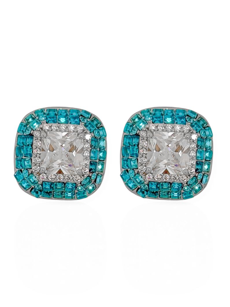Brinco Folheado a Ouro 18k e Prata Quadrado Trabalhado em Zirconia