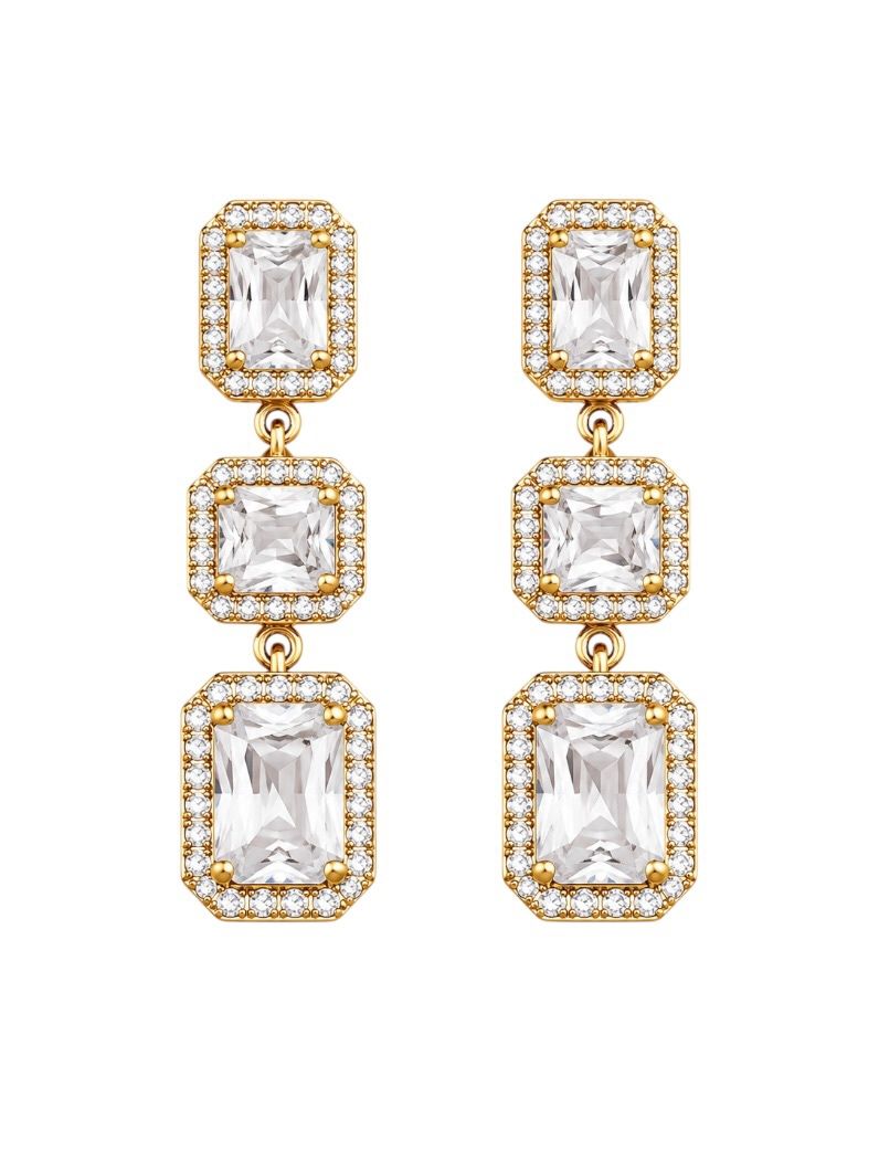 Brinco Folheado a Ouro 18k e Prata Quadrados Cravejados