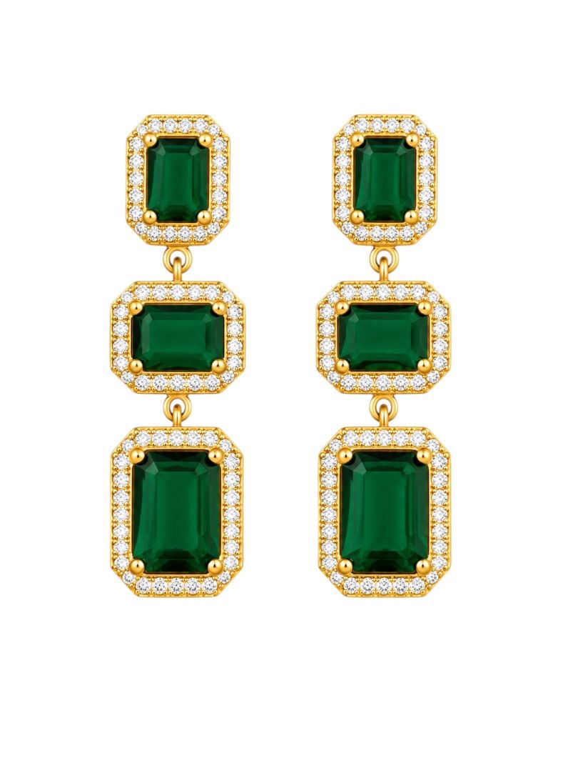 Brinco Folheado a Ouro 18k e Prata Quadrados Cravejados