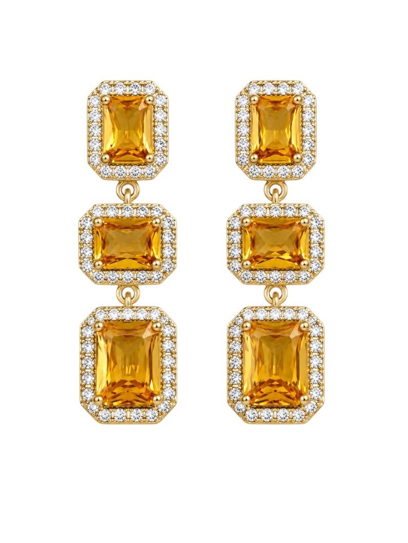 Brinco Folheado a Ouro 18k e Prata Quadrados Cravejados