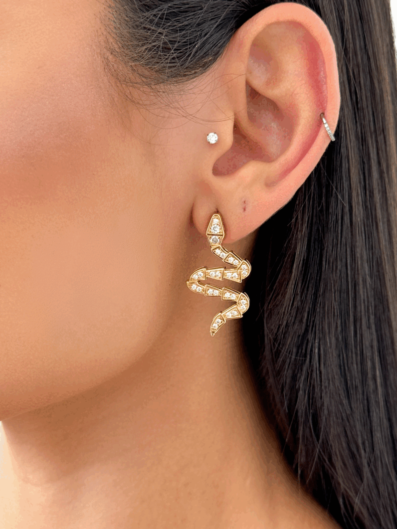 Brinco Folheado a Ouro 18k e Prata Serpente Com Zircônia