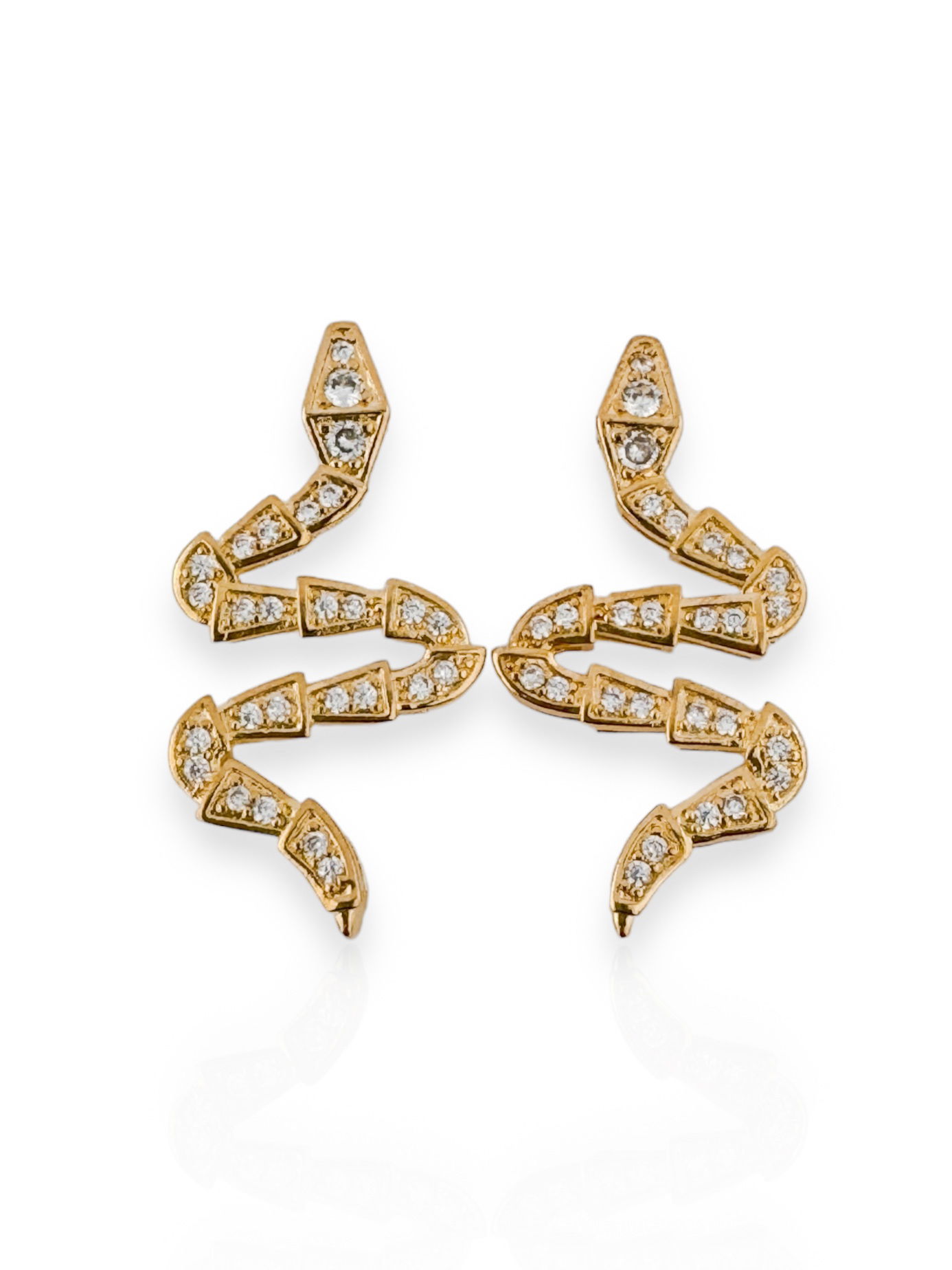 Brinco Folheado a Ouro 18k e Prata Serpente Com Zircônia