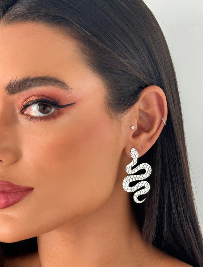 Brinco Folheado a Ouro 18k e Prata Serpente Texturizada