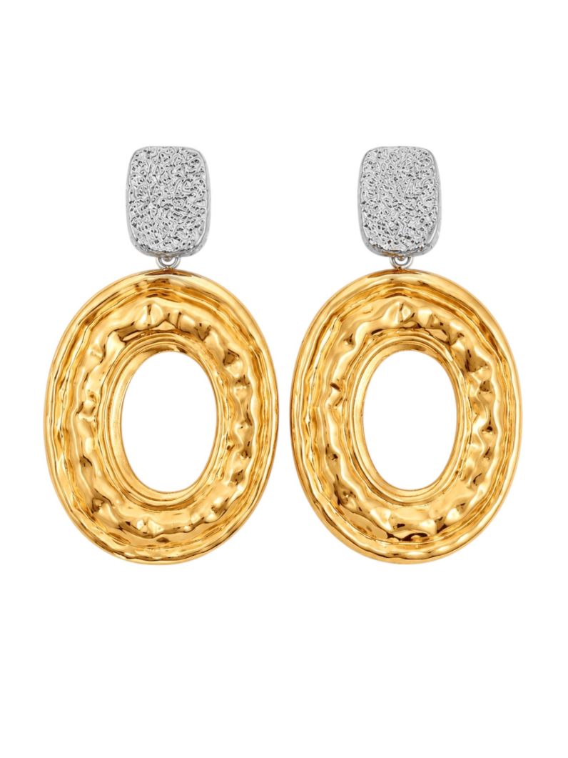 Brinco Folheado a Ouro 18k e Prata Texturizado e Martelado