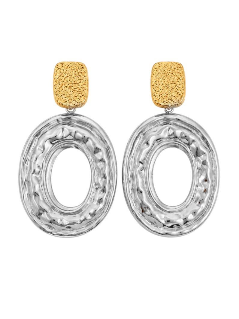 Brinco Folheado a Ouro 18k e Prata Texturizado e Martelado
