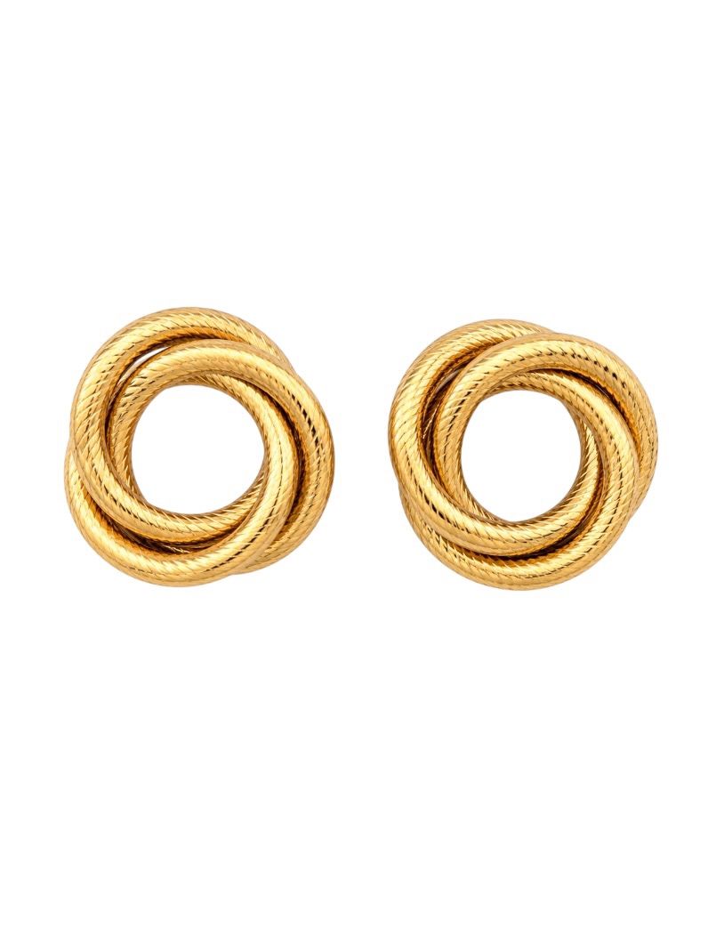 Brinco Folheado a Ouro 18k e Prata Três Aros Detalhados
