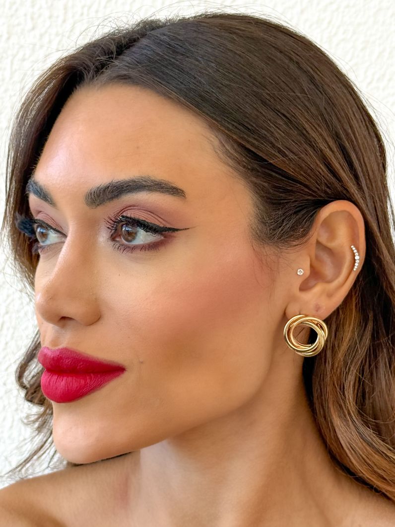 Brinco Folheado a Ouro 18k e Prata Três Aros Quadrados