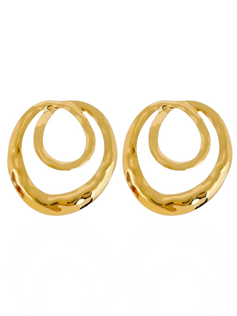 Brinco Folheado a Ouro 18k e Prata Vazado Duplo