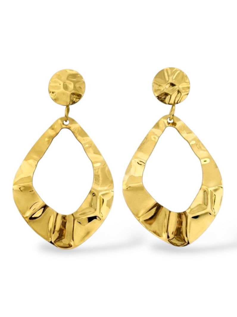 Brinco Folheado a Ouro 18k e Prata Vazado Martelado