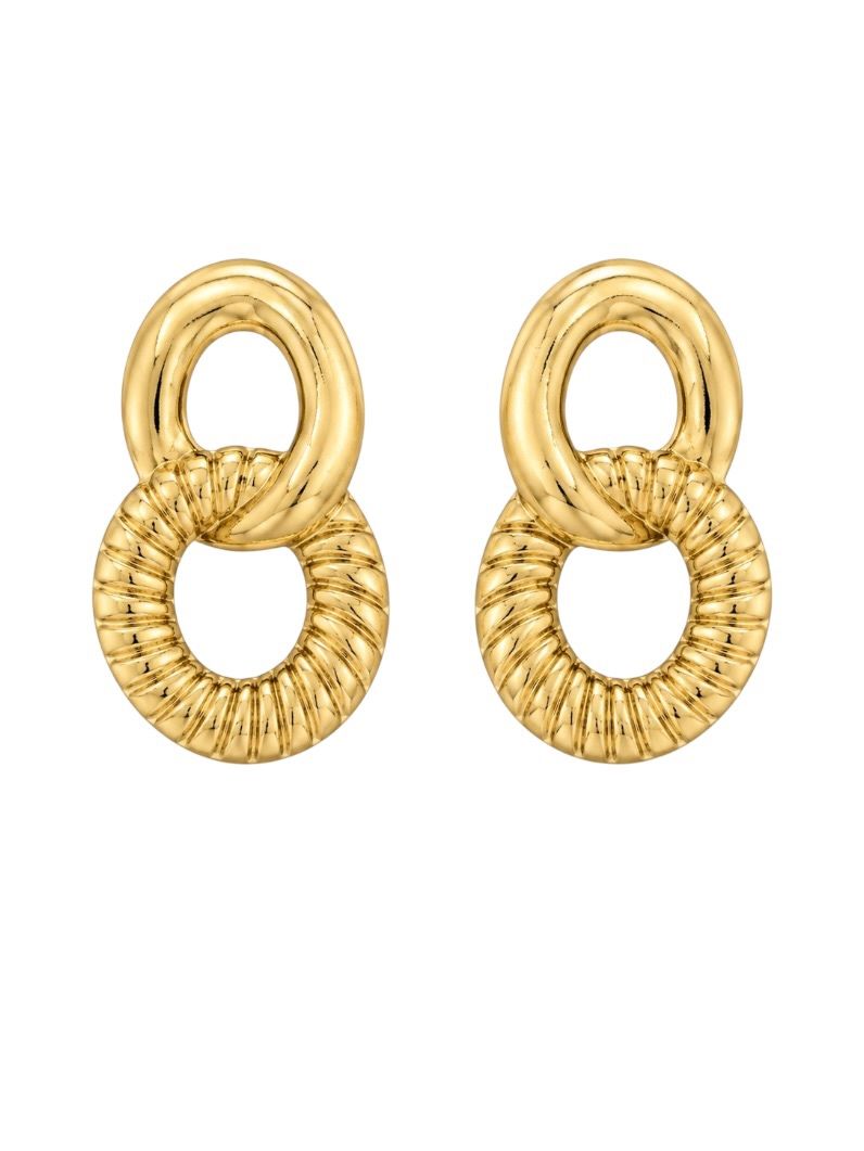 Brinco Folheado a Ouro 18k Elo Liso e Texturizado